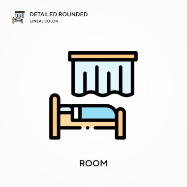 Oda detaylı yuvarlak doğrusal renk vektör ikonu. Web mobil UI ögesi için resimleme sembolü tasarım şablonu. Düzenlenebilir vuruşlarda mükemmel renk modern piktogram. İş projeniz için oda simgeleri