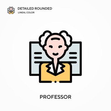 Profesör yuvarlak doğrusal renk vektör simgesini detaylı olarak açıkladı. Web mobil UI ögesi için resimleme sembolü tasarım şablonu. Düzenlenebilir vuruşlarda mükemmel renk modern piktogram. İş projeniz için profesör simgeleri