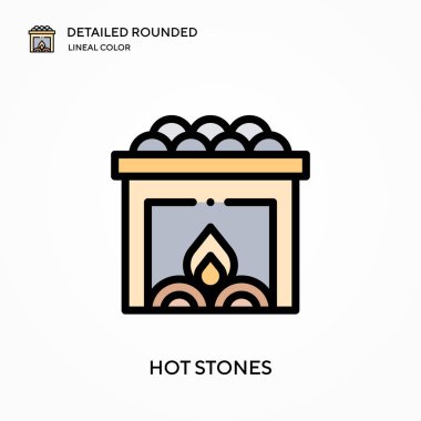 Sıcak taşlar yuvarlak doğrusal renk vektör simgesini detaylandırdı. Web mobil UI ögesi için resimleme sembolü tasarım şablonu. Düzenlenebilir vuruşlarda mükemmel renk modern piktogram. İş projeniz için sıcak taşlar simgeleri