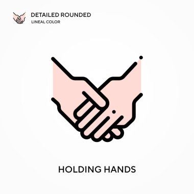 Tutuşan Eller ayrıntılı yuvarlak doğrusal renk vektör simgesi. Web mobil UI ögesi için resimleme sembolü tasarım şablonu. Düzenlenebilir vuruşlarda mükemmel renk modern piktogram. İş projeniz için El Tutma simgeleri