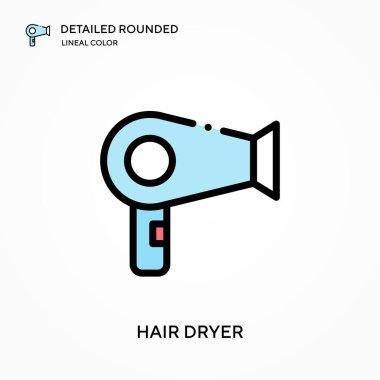 Saç kurutma makinesi yuvarlak lineal renk vektör simgesi detaylı. Web mobil UI ögesi için resimleme sembolü tasarım şablonu. Düzenlenebilir vuruşlarda mükemmel renk modern piktogram. İş projeniz için saç kurutma simgeleri