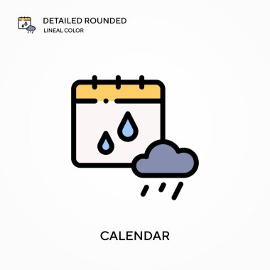 Takvim ayrıntılı yuvarlak doğrusal renk vektörü simgesi. Web mobil UI ögesi için resimleme sembolü tasarım şablonu. Düzenlenebilir vuruşlarda mükemmel renk modern piktogram. İş projeniz için takvim simgeleri