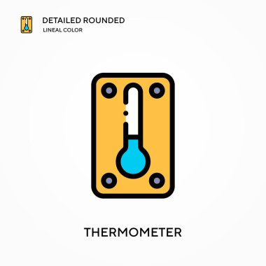 Termometre detaylı yuvarlak doğrusal renk vektör simgesi. Web mobil UI ögesi için resimleme sembolü tasarım şablonu. Düzenlenebilir vuruşlarda mükemmel renk modern piktogram. İş projeniz için termometre simgeleri
