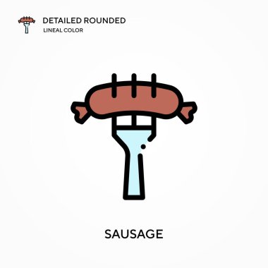 Sosis ayrıntılı yuvarlak doğrusal renk vektör simgesi. Web mobil UI ögesi için resimleme sembolü tasarım şablonu. Düzenlenebilir vuruşlarda mükemmel renk modern piktogram. İş projeniz için sosis simgeleri