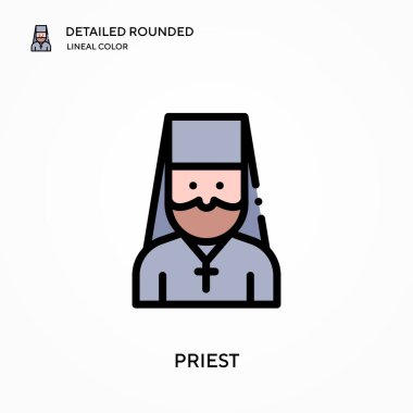Rahip ayrıntılı yuvarlak doğrusal renk vektörü ikonu. Web mobil UI ögesi için resimleme sembolü tasarım şablonu. Düzenlenebilir vuruşlarda mükemmel renk modern piktogram. İş projeniz için rahip simgeleri