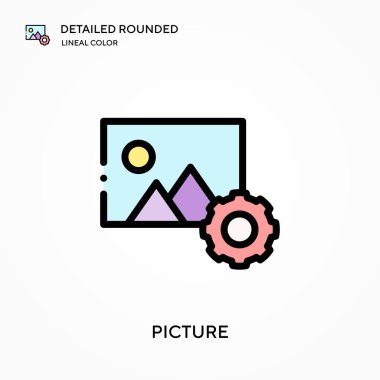 Resim ayrıntılı yuvarlak doğrusal renk vektör simgesi. Web mobil UI ögesi için resimleme sembolü tasarım şablonu. Düzenlenebilir vuruşlarda mükemmel renk modern piktogram. İş projeniz için resim simgeleri