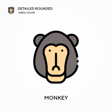 Maymun ayrıntılı yuvarlak doğrusal renk vektör simgesi. Web mobil UI ögesi için resimleme sembolü tasarım şablonu. Düzenlenebilir vuruşlarda mükemmel renk modern piktogram. İş projeniz için maymun simgeleri
