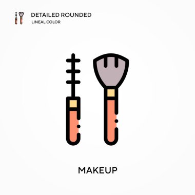 Makyaj detaylı yuvarlak doğrusal renk vektör simgesi. Web mobil UI ögesi için resimleme sembolü tasarım şablonu. Düzenlenebilir vuruşlarda mükemmel renk modern piktogram. İş projeniz için makyaj simgeleri