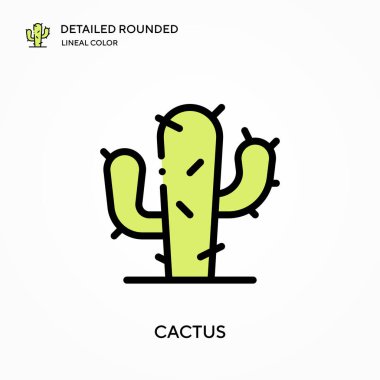 Kaktüs ayrıntılı yuvarlak doğrusal renk vektör ikonu. Web mobil UI ögesi için resimleme sembolü tasarım şablonu. Düzenlenebilir vuruşlarda mükemmel renk modern piktogram. İş projeniz için kaktüs simgeleri
