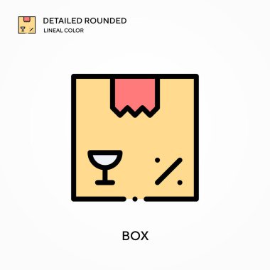 Kutu detaylı yuvarlak doğrusal renk vektör simgesi. Web mobil UI ögesi için resimleme sembolü tasarım şablonu. Düzenlenebilir vuruşlarda mükemmel renk modern piktogram. İş projeniz için kutu simgeleri