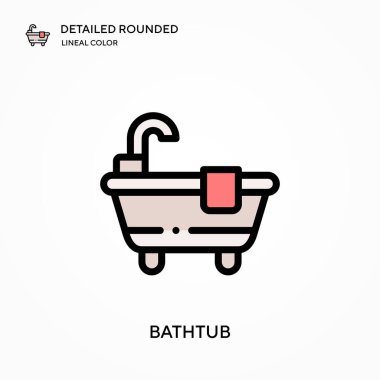 Küvet, yuvarlak yuvarlak doğrusal renk vektör simgesini detaylandırdı. Web mobil UI ögesi için resimleme sembolü tasarım şablonu. Düzenlenebilir vuruşlarda mükemmel renk modern piktogram. İş projeniz için küvet simgeleri