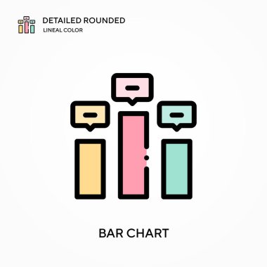 Çubuk çizelgesi yuvarlak doğrusal renk vektörü simgesini detaylı olarak açıkladı. Web mobil UI ögesi için resimleme sembolü tasarım şablonu. Düzenlenebilir vuruşlarda mükemmel renk modern piktogram. İş projeniz için bar çizelgesi simgeleri