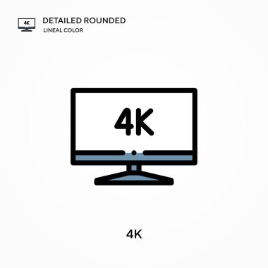 4k detaylı yuvarlak doğrusal renk vektör simgesi. Web mobil UI ögesi için resimleme sembolü tasarım şablonu. Düzenlenebilir vuruşlarda mükemmel renk modern piktogram. İş projeniz için 4K simgeleri