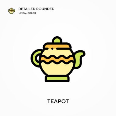 Çaydanlık detaylı yuvarlak doğrusal renk vektör simgesi. Web mobil UI ögesi için resimleme sembolü tasarım şablonu. Düzenlenebilir vuruşlarda mükemmel renk modern piktogram. İş projeniz için çaydanlık simgeleri