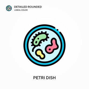 Petri kabı ayrıntılı yuvarlak doğrusal renk vektör simgesi. Web mobil UI ögesi için resimleme sembolü tasarım şablonu. Düzenlenebilir vuruşlarda mükemmel renk modern piktogram. İş projeniz için petri kabı simgeleri