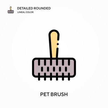 Hayvan fırçası ayrıntılı yuvarlak doğrusal renk vektör simgesi. Web mobil UI ögesi için resimleme sembolü tasarım şablonu. Düzenlenebilir vuruşlarda mükemmel renk modern piktogram. İş projeniz için evcil hayvan fırçası simgeleri