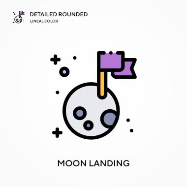 Ay 'a iniş detaylı yuvarlak doğrusal renk vektör simgesi. Web mobil UI ögesi için resimleme sembolü tasarım şablonu. Düzenlenebilir vuruşlarda mükemmel renk modern piktogram. İş projeniz için Ay 'a iniş simgeleri