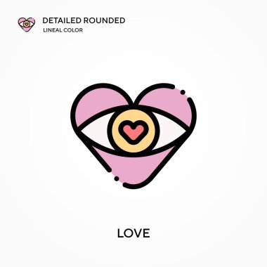 Aşk ayrıntılı yuvarlak doğrusal renk vektör ikonu. Web mobil UI ögesi için resimleme sembolü tasarım şablonu. Düzenlenebilir vuruşlarda mükemmel renk modern piktogram. İş projeniz için aşk simgeleri