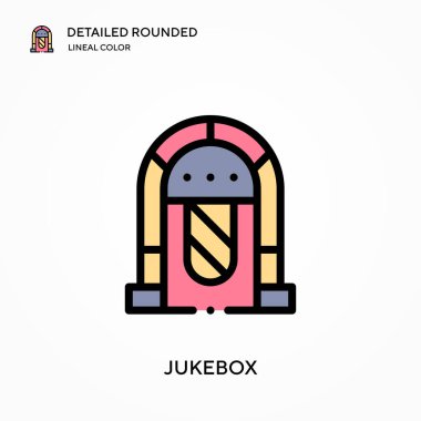 Müzik kutusu yuvarlanmış doğrusal renk vektörü simgesi detaylı. Web mobil UI ögesi için resimleme sembolü tasarım şablonu. Düzenlenebilir vuruşlarda mükemmel renk modern piktogram. İş projeniz için Jukebox simgeleri