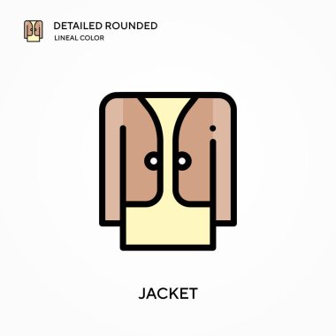 Ceket ayrıntılı yuvarlak doğrusal renk vektör ikonu. Web mobil UI ögesi için resimleme sembolü tasarım şablonu. Düzenlenebilir vuruşlarda mükemmel renk modern piktogram. İş projeniz için ceket simgeleri