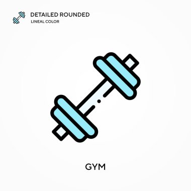 Spor salonu ayrıntılı yuvarlak doğrusal renk vektör simgesi. Web mobil UI ögesi için resimleme sembolü tasarım şablonu. Düzenlenebilir vuruşlarda mükemmel renk modern piktogram. İş projeniz için jimnastik simgeleri