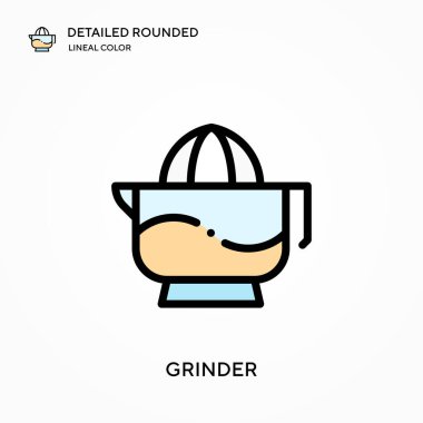 Öğütücü ayrıntılı yuvarlak doğrusal renk vektör simgesi. Web mobil UI ögesi için resimleme sembolü tasarım şablonu. Düzenlenebilir vuruşlarda mükemmel renk modern piktogram. İş projeniz için öğütücü simgeleri