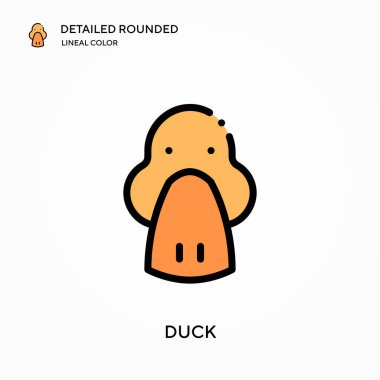 Ördek ayrıntılı yuvarlak doğrusal renk vektör simgesi. Web mobil UI ögesi için resimleme sembolü tasarım şablonu. Düzenlenebilir vuruşlarda mükemmel renk modern piktogram. İş projeniz için ördek simgeleri
