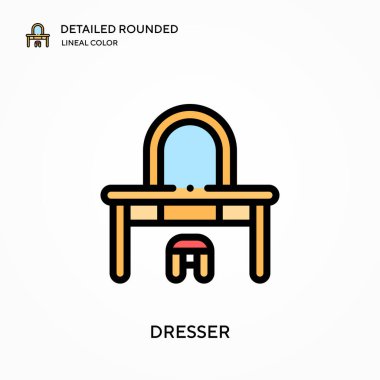 Dresser ayrıntılı yuvarlak doğrusal renk vektör simgesi. Web mobil UI ögesi için resimleme sembolü tasarım şablonu. Düzenlenebilir vuruşlarda mükemmel renk modern piktogram. İş projeniz için kostüm simgeleri