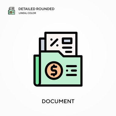 Belge ayrıntılı yuvarlak doğrusal renk vektörü simgesi. Web mobil UI ögesi için resimleme sembolü tasarım şablonu. Düzenlenebilir vuruşlarda mükemmel renk modern piktogram. İş projeniz için belge simgeleri