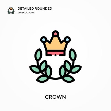 Taç detaylı yuvarlak doğrusal renk vektör ikonu. Web mobil UI ögesi için resimleme sembolü tasarım şablonu. Düzenlenebilir vuruşlarda mükemmel renk modern piktogram. İş projeniz için taç simgeleri
