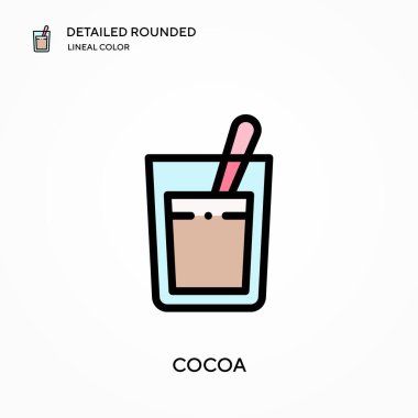 Kakao detaylı yuvarlak doğrusal renk vektör ikonu. Web mobil UI ögesi için resimleme sembolü tasarım şablonu. Düzenlenebilir vuruşlarda mükemmel renk modern piktogram. İş projeniz için kakao simgeleri