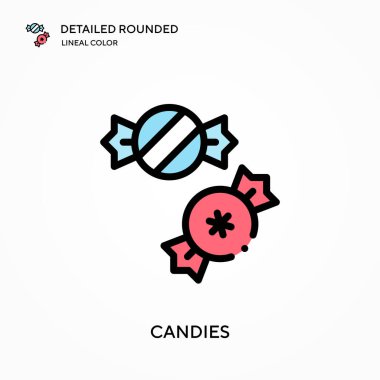 Şekerler yuvarlak doğrusal renk vektör simgesini detaylandırdı. Web mobil UI ögesi için resimleme sembolü tasarım şablonu. Düzenlenebilir vuruşlarda mükemmel renk modern piktogram. İş projeniz için şeker simgeleri