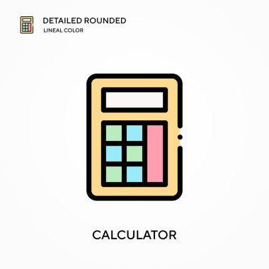 Hesap makinesi ayrıntılı yuvarlak doğrusal renk vektörü simgesi. Web mobil UI ögesi için resimleme sembolü tasarım şablonu. Düzenlenebilir vuruşlarda mükemmel renk modern piktogram. İş projeniz için hesap simgeleri