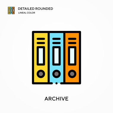 Detaylı yuvarlak doğrusal renk vektör simgesini arşivle. Web mobil UI ögesi için resimleme sembolü tasarım şablonu. Düzenlenebilir vuruşlarda mükemmel renk modern piktogram. İş projeniz için simgeleri arşivleyin