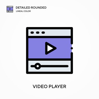 Video oynatıcı yuvarlak doğrusal renk vektörü simgesini detaylı olarak açıkladı. Web mobil UI ögesi için resimleme sembolü tasarım şablonu. Düzenlenebilir vuruşlarda mükemmel renk modern piktogram. İş projeniz için video oynatıcı simgeleri
