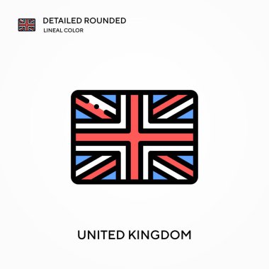 Birleşik Krallık yuvarlak doğrusal renk vektörü simgesini detaylı olarak açıkladı. Web mobil UI ögesi için resimleme sembolü tasarım şablonu. Düzenlenebilir vuruşlarda mükemmel renk modern piktogram. İş projeniz için Birleşik Krallık simgeleri