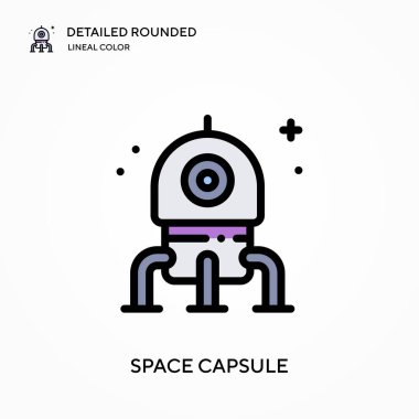 Uzay kapsülü ayrıntılı yuvarlak doğrusal renk vektör simgesi. Web mobil UI ögesi için resimleme sembolü tasarım şablonu. Düzenlenebilir vuruşlarda mükemmel renk modern piktogram. İş projeniz için uzay kapsülü simgeleri