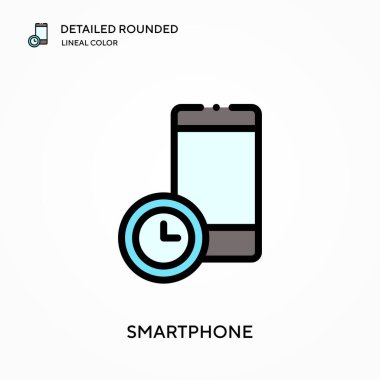 Akıllı telefon ayrıntılı yuvarlak doğrusal renk vektör simgesi. Web mobil UI ögesi için resimleme sembolü tasarım şablonu. Düzenlenebilir vuruşlarda mükemmel renk modern piktogram. İş projeniz için akıllı telefon simgeleri