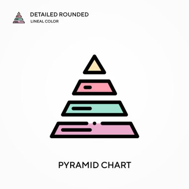 Piramit grafiği yuvarlak doğrusal renk vektörü simgesini detaylı olarak açıkladı. Web mobil UI ögesi için resimleme sembolü tasarım şablonu. Düzenlenebilir vuruşlarda mükemmel renk modern piktogram. İş projeniz için piramit grafik simgeleri