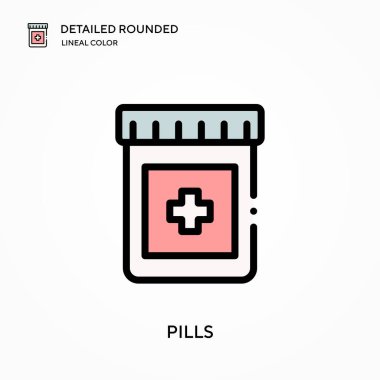 Haplar ayrıntılı yuvarlak doğrusal renk vektör ikonu. Web mobil UI ögesi için resimleme sembolü tasarım şablonu. Düzenlenebilir vuruşlarda mükemmel renk modern piktogram. İş projeniz için hap simgeleri