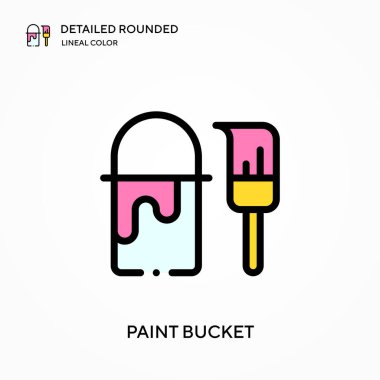 Boya kovası yuvarlak çizgili renk vektör simgesi detaylı. Web mobil UI ögesi için resimleme sembolü tasarım şablonu. Düzenlenebilir vuruşlarda mükemmel renk modern piktogram. İş projeniz için kova simgeleri boya