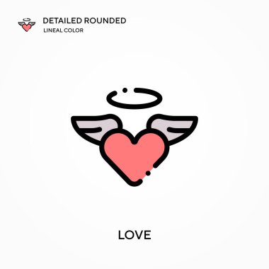 Aşk ayrıntılı yuvarlak doğrusal renk vektör ikonu. Web mobil UI ögesi için resimleme sembolü tasarım şablonu. Düzenlenebilir vuruşlarda mükemmel renk modern piktogram. İş projeniz için aşk simgeleri