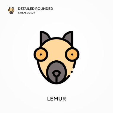 Lemur ayrıntılı yuvarlak doğrusal renk vektör simgesi. Web mobil UI ögesi için resimleme sembolü tasarım şablonu. Düzenlenebilir vuruşlarda mükemmel renk modern piktogram. İş projeniz için Lemur simgeleri