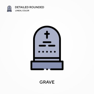 Mezar detaylı yuvarlak doğrusal renk vektör simgesi. Web mobil UI ögesi için resimleme sembolü tasarım şablonu. Düzenlenebilir vuruşlarda mükemmel renk modern piktogram. İş projeniz için mezar simgeleri