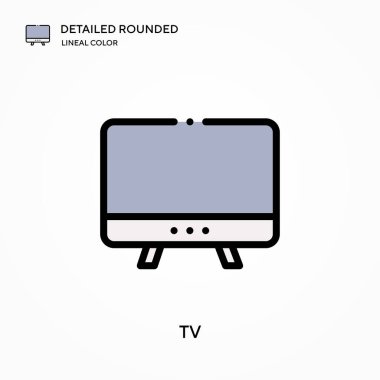 Tv ayrıntılı yuvarlak doğrusal renk vektör simgesi. Web mobil UI ögesi için resimleme sembolü tasarım şablonu. Düzenlenebilir vuruşlarda mükemmel renk modern piktogram. İş projeniz için TV simgeleri