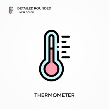 Termometre detaylı yuvarlak doğrusal renk vektör simgesi. Web mobil UI ögesi için resimleme sembolü tasarım şablonu. Düzenlenebilir vuruşlarda mükemmel renk modern piktogram. İş projeniz için termometre simgeleri