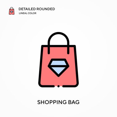 Alışveriş torbası yuvarlak doğrusal renk vektör simgesini detaylandırdı. Web mobil UI ögesi için resimleme sembolü tasarım şablonu. Düzenlenebilir vuruşlarda mükemmel renk modern piktogram. İş projeniz için alışveriş poşeti simgeleri