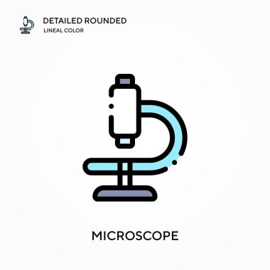 Mikroskop ayrıntılı yuvarlak doğrusal renk vektör simgesi. Web mobil UI ögesi için resimleme sembolü tasarım şablonu. Düzenlenebilir vuruşlarda mükemmel renk modern piktogram. İş projeniz için mikroskop simgeleri