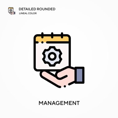 Yönetim ayrıntılı yuvarlak doğrusal renk vektörü simgesi. Web mobil UI ögesi için resimleme sembolü tasarım şablonu. Düzenlenebilir vuruşlarda mükemmel renk modern piktogram. İş projeniz için yönetici simgeleri