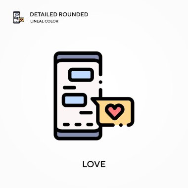 Aşk ayrıntılı yuvarlak doğrusal renk vektör ikonu. Web mobil UI ögesi için resimleme sembolü tasarım şablonu. Düzenlenebilir vuruşlarda mükemmel renk modern piktogram. İş projeniz için aşk simgeleri